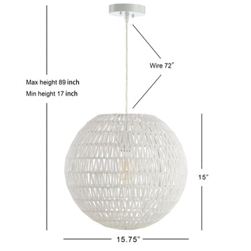 Luna 15.75" Bohemian Modern Woven Rattan/Iron LED Pendant - JONATHAN Y